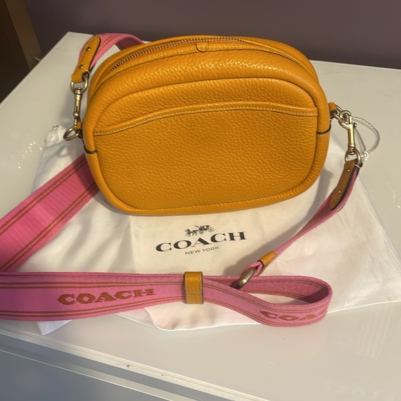 Coach Yellow Crossbody Bag with Pink Strap - Picture 3 of 5